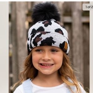 Panache Kids white leopard knit Beanie Hat